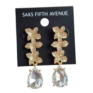 Saks Fifth Avenue Gold Floral Crystal Colored Teardrop Earrings For Pierced Ears